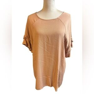 Umgee Women’s Terra Cotta Top with Gold Metallic Thread Flecks Ruffle Large